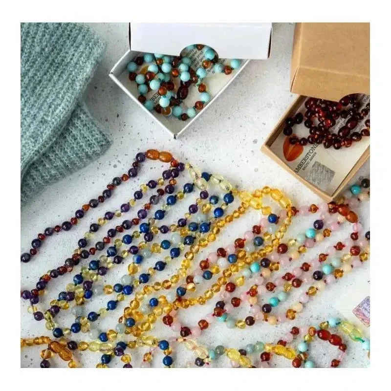 Amber Stone - Baroque Baltic Amber & Lapis Lazuli Baby Bracelet 7 2 Amber Stone - Baroque Baltic Amber & Lapis Lazuli Baby Bracelet 7 - Image 2