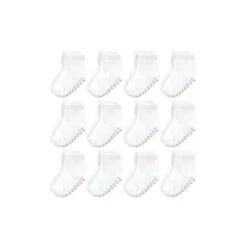 Baby Vision - 12Pk Baby Unisex Organic Non Skid Socks, White, 6/12M