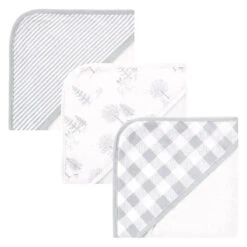 Baby Vision - 3Pk Touched By Nature Baby Organic Cotton Hooded Towels, Gray Woodland