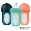 Boon - 3Pk Nursh Silicone Bottle 8Oz, Mint/Cantaloupe/Navy
