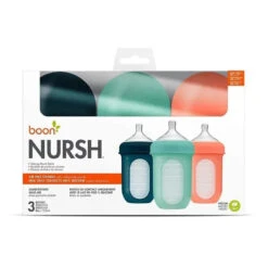 Boon - 3Pk Nursh Silicone Bottle 8Oz, Mint/Cantaloupe/Navy -Baby Ease Deals Store boon nursh silicone bottle 8oz 3pk mint cantaloupe navy image 11