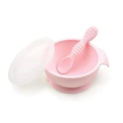 Bumkins - Silicone First Feeding Set With Lid & Spoon, Pink