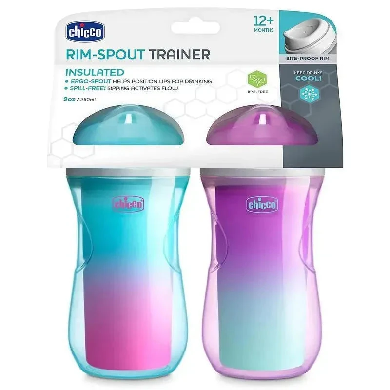 Chicco - 2Pk Insulated Rim Spout Trainer Sippy Cup 9Oz. Pink/Teal/Purple Ombre 2 Chicco - 2Pk Insulated Rim Spout Trainer Sippy Cup 9Oz. Pink/Teal/Purple Ombre - Image 2