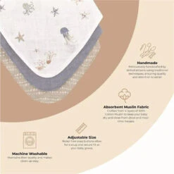 Crane Bedding - Cove 3-Pc. Muslin Bib Set, Ocean Life -Baby Ease Deals Store crane bedding cove 3 pc muslin bib set ocean life image 4