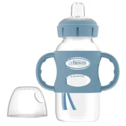 Dr. Brown's Dr. Brown - 9 Oz Wide-Neck Sippy Spout Bottle W/ Silicone Handles, Lt Blue, 1Pk