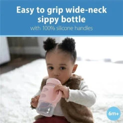Dr. Brown's - 9 Oz/ 270 Ml Wide-Neck Sippy Spout Bottle With Silicone Handles, Light Pink -Baby Ease Deals Store dr browns 9 oz 270 ml wide neck sippy spout bottle with silicone handles light pink image 4