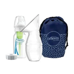 Dr. Brown's Milkflow Silicone Breast Pump, Breast Milk Catcher With Options+ Anti-Colic Baby Bottle & Travel Bag