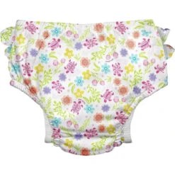 Green Sprouts - Reusable Eco Snap Ruffled Swim Diaper, White Turtle Floral