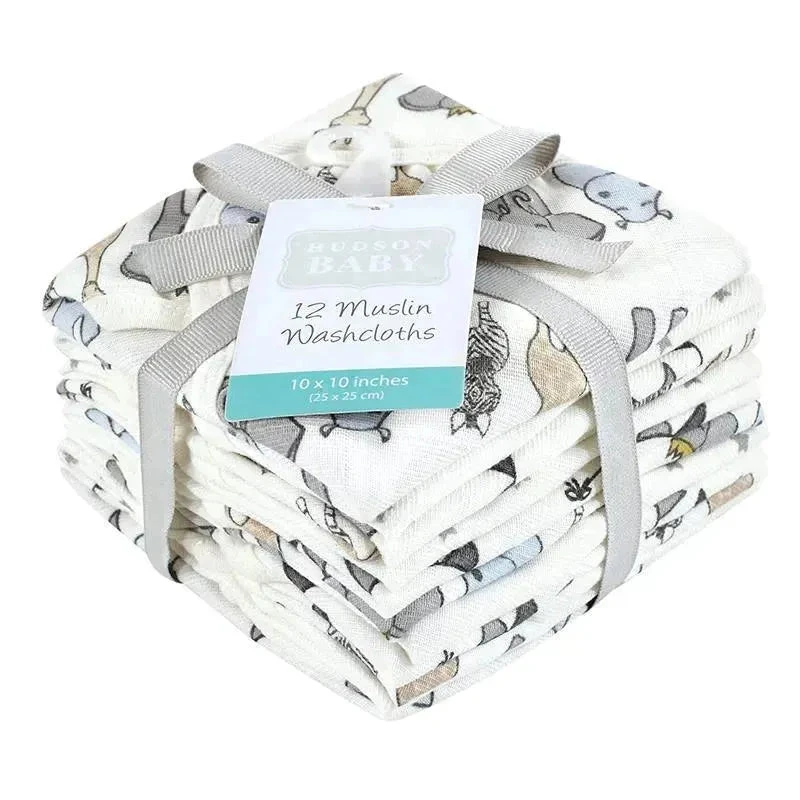 Hudson Baby - 12Pk Royal Safari Baby Cotton Muslin Washcloths 2 Hudson Baby - 12Pk Royal Safari Baby Cotton Muslin Washcloths - Image 2