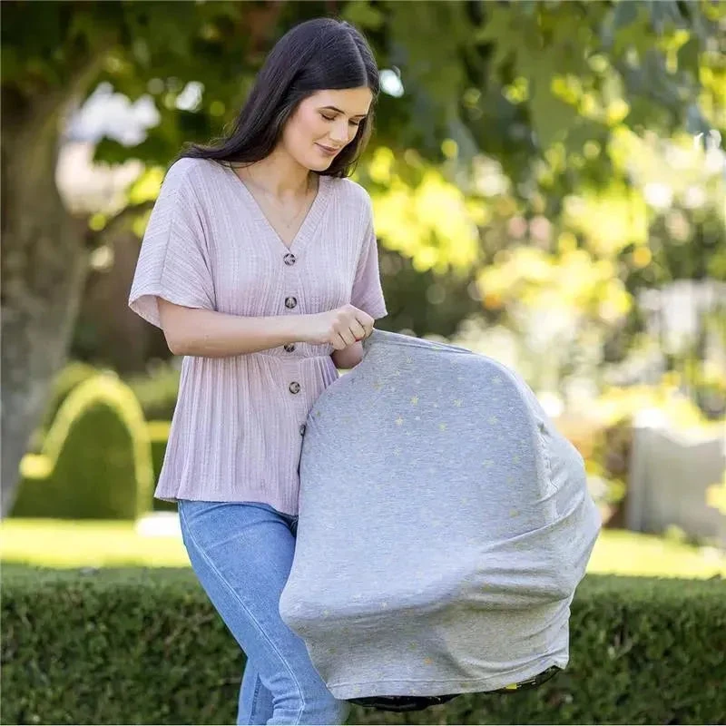 J.L. Childress - 4-in-1 Multi-Use Cover, Stretchy Car Seat Canopy And Privacy Cover, Grey/Gold Stars 2 J.L. Childress - 4-in-1 Multi-Use Cover, Stretchy Car Seat Canopy And Privacy Cover, Grey/Gold Stars - Image 2