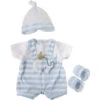 JC Toys - Berenguer Boutique Baby Doll Outfit, Blue Stripes And White Overall Shorts With Headband, And Booties, Ages 2+