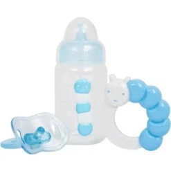 JC Toys - Blue Baby Doll Bottle, Rattle & Pacifier Set, Ages 2+