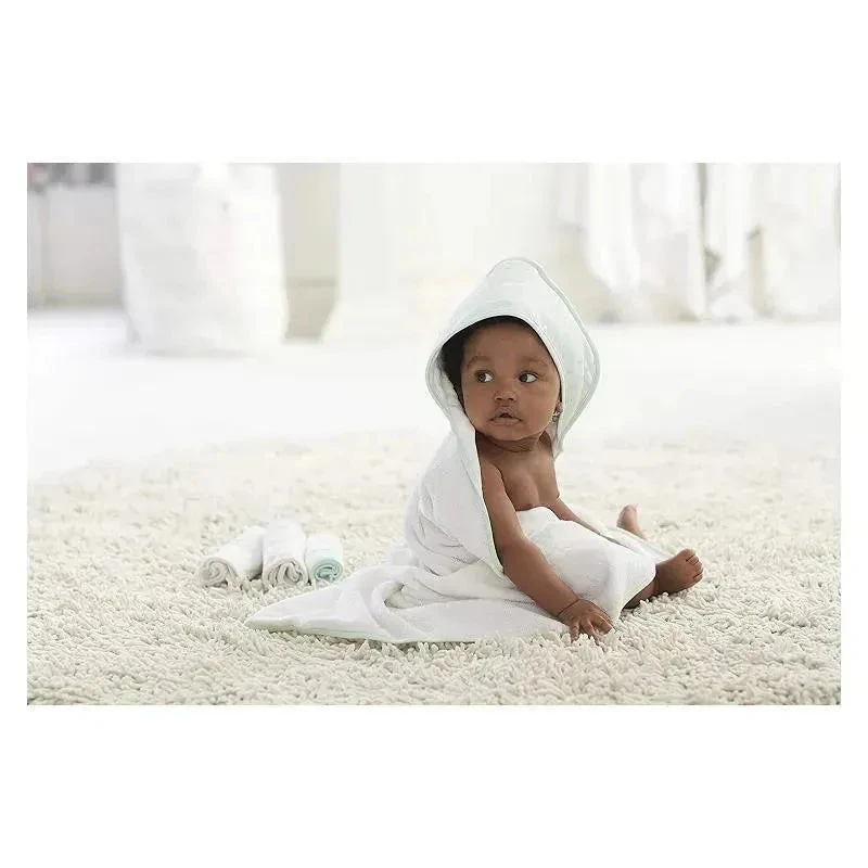 Just Born Triboro 2pc Sparkle Mint/Grey Baby Hooded Bath Towels For Boys 2 Just Born Triboro 2pc Sparkle Mint/Grey Baby Hooded Bath Towels For Boys - Image 2