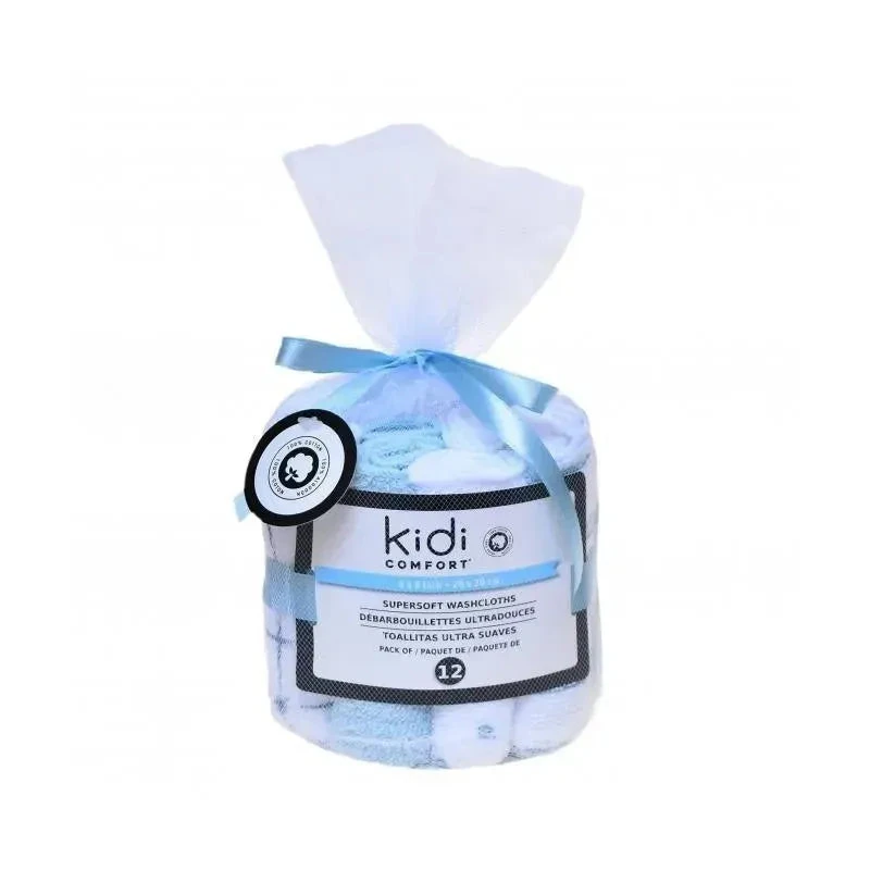 Kidicomfort 12Pck Blue Cotton Baby Washcloths 1 Kidicomfort 12Pck Blue Cotton Baby Washcloths