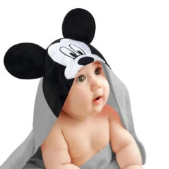 Lambs & Ivy Hooded Baby Bath Towel, Mickey Mouse