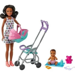 Fisher Price Mattel - Barbie Playset With Babysitter Doll, Curly Brunette Hair