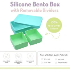 Melii - 100% Silicone Bento Box With Removable Dividers, 2 Compartments, Blue Mint -Baby Ease Deals Store melii 100 silicone bento box with removable dividers 2 compartments blue mint image 3