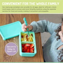 Melii - 100% Silicone Bento Box With Removable Dividers, 2 Compartments, Blue Mint -Baby Ease Deals Store melii 100 silicone bento box with removable dividers 2 compartments blue mint image 4