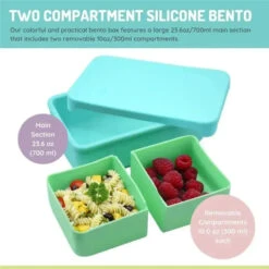 Melii - 100% Silicone Bento Box With Removable Dividers, 2 Compartments, Blue Mint -Baby Ease Deals Store melii 100 silicone bento box with removable dividers 2 compartments blue mint image 5