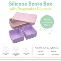 Melii - 100% Silicone Bento Box With Removable Dividers, 2 Compartments, Pink Purple -Baby Ease Deals Store melii 100 silicone bento box with removable dividers 2 compartments pink purple image 3