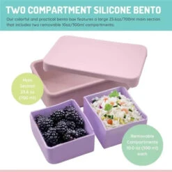 Melii - 100% Silicone Bento Box With Removable Dividers, 2 Compartments, Pink Purple -Baby Ease Deals Store melii 100 silicone bento box with removable dividers 2 compartments pink purple image 4