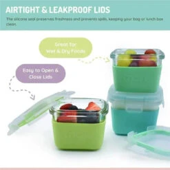 Melii - Glass Food Storage Containers With Silicone Sleeve, 5.4oz, Mint, Blue, Lime -Baby Ease Deals Store melii glass food storage containers with silicone sleeve 5 4oz mint blue lime image 4