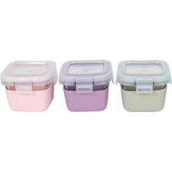 Melii - Glass Food Storage Containers With Silicone Sleeve, 5.4oz, Pink, Purple, Grey