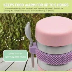 Melii - Stainless Steel Food Jar, 10.1oz, Double Walled, Vacuum Insulated, Pink, Purple, Grey -Baby Ease Deals Store melii stainless steel food jar 10 1oz double walled vacuum insulated pink purple grey image 4