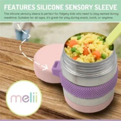 Melii - Stainless Steel Food Jar, 10.1oz, Double Walled, Vacuum Insulated, Pink, Purple, Grey -Baby Ease Deals Store melii stainless steel food jar 10 1oz double walled vacuum insulated pink purple grey image 5