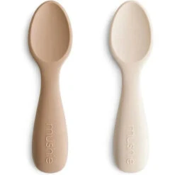 Mushie - Silicone Toddler Starter Spoons, 2 Pack, Natural/Shifting Sand