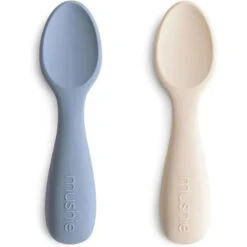 Mushie - Silicone Toddler Starter Spoons, 2 Pack, Tradewinds/Shifting Sand