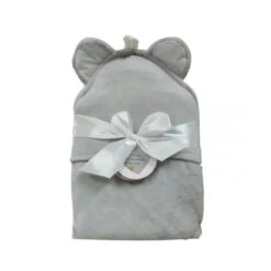 Piccolo Bambino - Luxury Velour Hooded Towel With Satin Ears, Grey