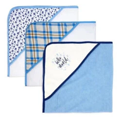 Rose Textiles - 3 Hooded Towels W/ 5 Washcloths, Navy Hello World 9 Rose Textiles - 3 Hooded Towels W/ 5 Washcloths, Navy Hello World -Baby Ease Deals Store rose textiles 3 hooded towels w 5 washcloths navy hello world image 3