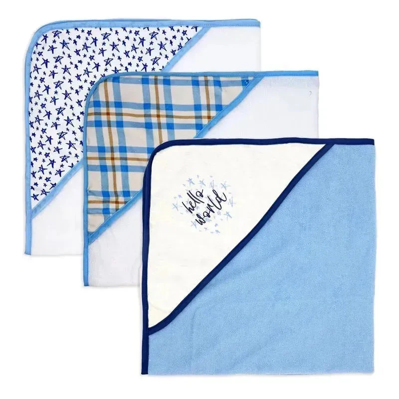 Rose Textiles - 3 Hooded Towels W/ 5 Washcloths, Navy Hello World 3 Rose Textiles - 3 Hooded Towels W/ 5 Washcloths, Navy Hello World - Image 3