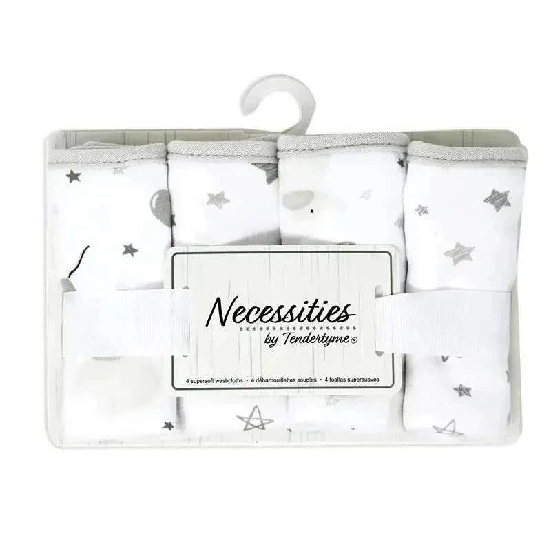 Rose Textiles - 4 Pc Washcloth Set, Elephant & Balloon Grey 2 Rose Textiles - 4 Pc Washcloth Set, Elephant & Balloon Grey - Image 2