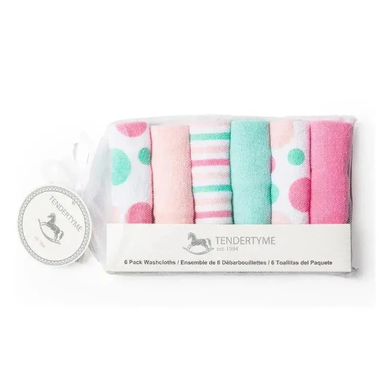 Rose Textiles Baby Washcloth Set - Pink, Aqua Circles 6 Pc 1 Rose Textiles Baby Washcloth Set - Pink, Aqua Circles 6 Pc