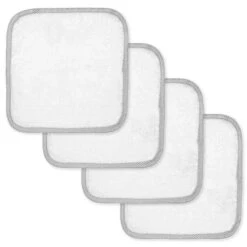 Rose Textiles - Solid Washcloth With Striped Trim, Grey