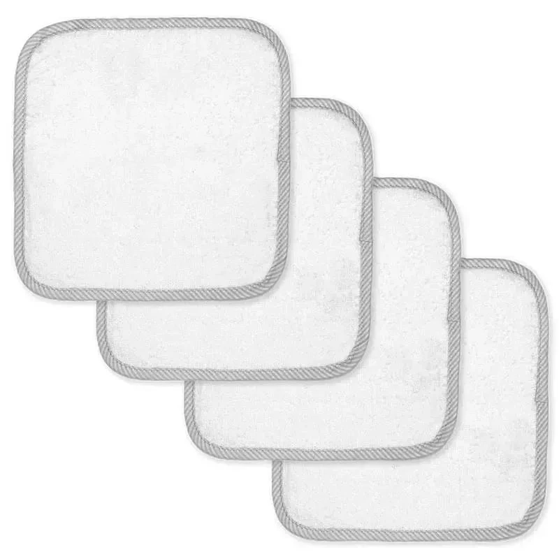 Rose Textiles - Solid Washcloth With Striped Trim, Grey 1 Rose Textiles - Solid Washcloth With Striped Trim, Grey