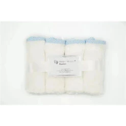 Rose Textiles White W/ Blue Striped Trim Baby Washcloths
