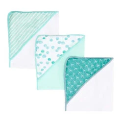 Spasilk - 3Pk Soft Terry Hooded Towel Set, Green Dots
