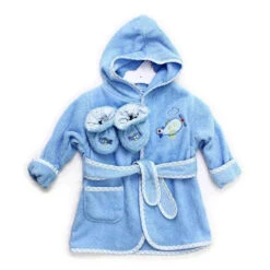 Spasilk Cotton Hooded Terry Bathrobe With Booties-Blue Plane