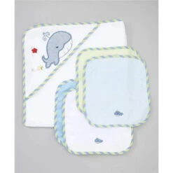 Spasilk - 4Pk Hooded Towel & 4Pk Washcloths, Blue Whale 7 Spasilk - 4Pk Hooded Towel & 4Pk Washcloths, Blue Whale -Baby Ease Deals Store spasilk hooded towel 4 washcloths blue whale image 7