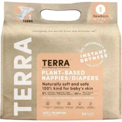 Terra - 24Ct Newborn Diapers 85% Plant-Based, Size 1