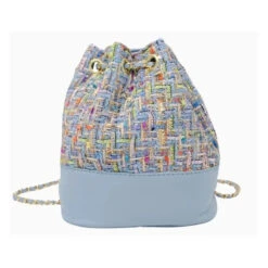 Tiny Treats - Tweed Drawstring Backpack Bag, Blue