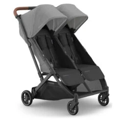 Uppababy - Minu Duo Side By Side Compact Double Stroller, Greyson (Charcoal Mélange/Carbon Frame/Saddle Leather)